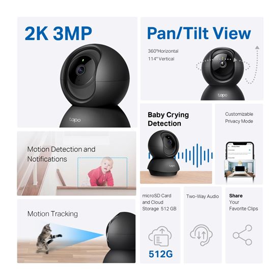 Kamerë TP-Link Tapo C211  Pan/Tilt Wi-Fi 2K 3MP - Zezë - 5