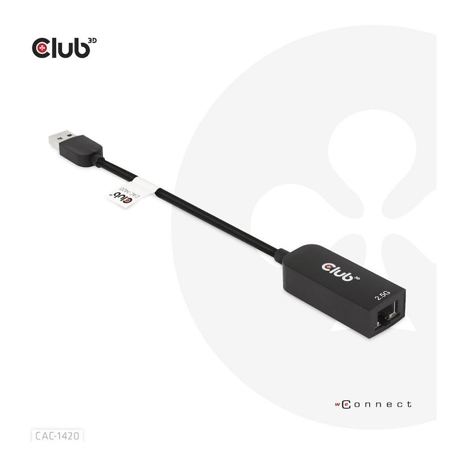 Adapter USB Club 3D CAC-1420 / USB-A në Gigabit Ethernet / RJ-45 / 2.5 Gbit/s / USB 3.2 Gen 1 - Zezë - 3