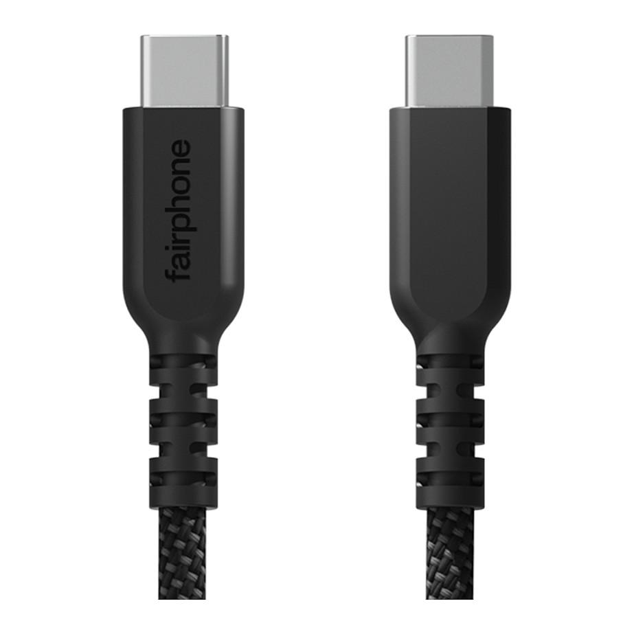 Kabllo USB Fairphone USB-C Long Life / USB-C në USB-C / 1 m / 240W / 480 Mbps / Adapter USB-A i Integruar - Zezë/Gri