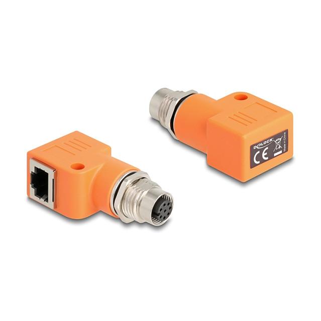 Adapter për Rrjet DeLOCK 60668, M12 A-Koduar 8-Pin Femër në RJ-45 Femër, Cat.5e, STP, 90° - Portokalli - 1