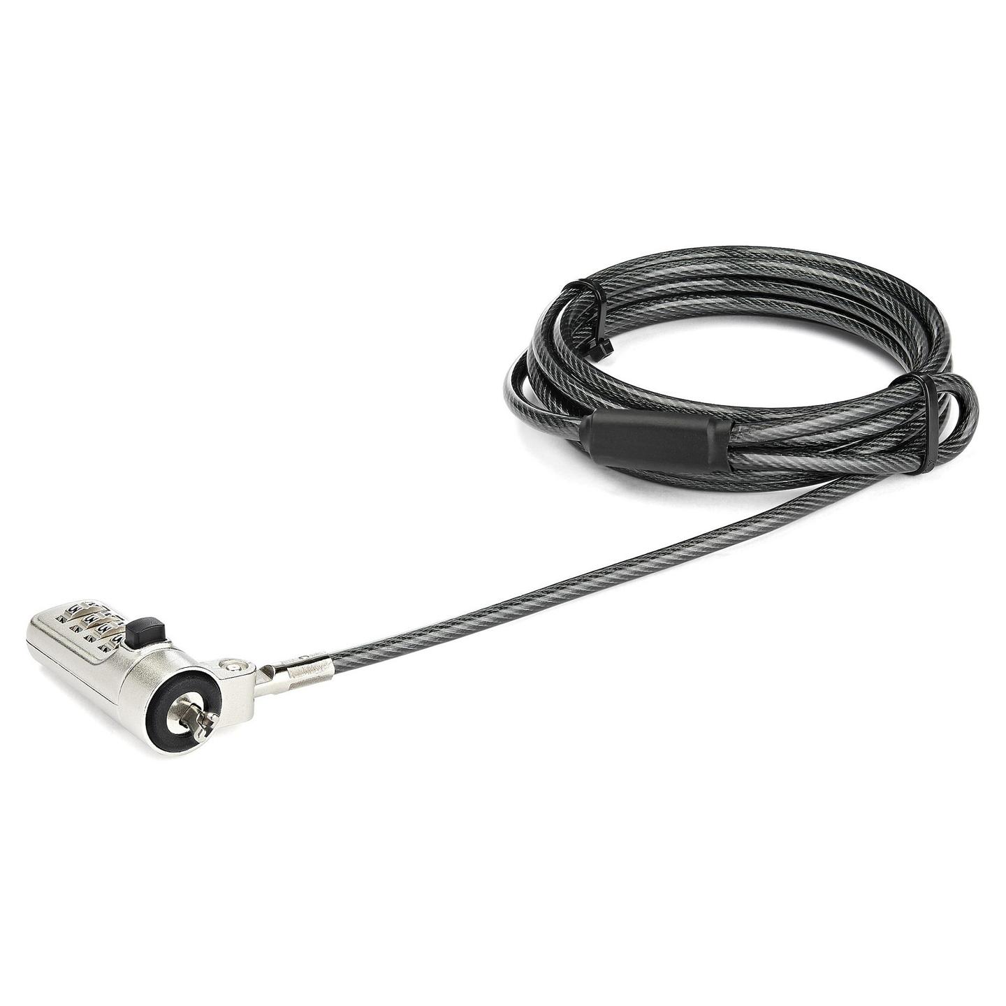 Bravë Sigurie për Laptop StarTech.com LTLOCKNBL, Kabllo 2m, Kombinim 4-Shifror, Noble Wedge Slot - Zezë, Argjend
