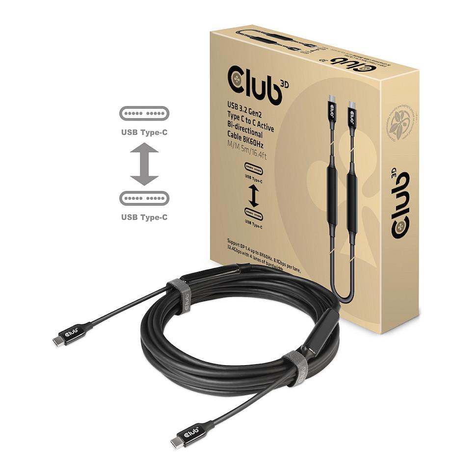 Kabllo USB Club 3D CAC-1535 / USB-C në USB-C / USB 3.2 Gen 2 / 10 Gbit/s / 8K@60Hz / 60W / 5 m - Zezë - 3