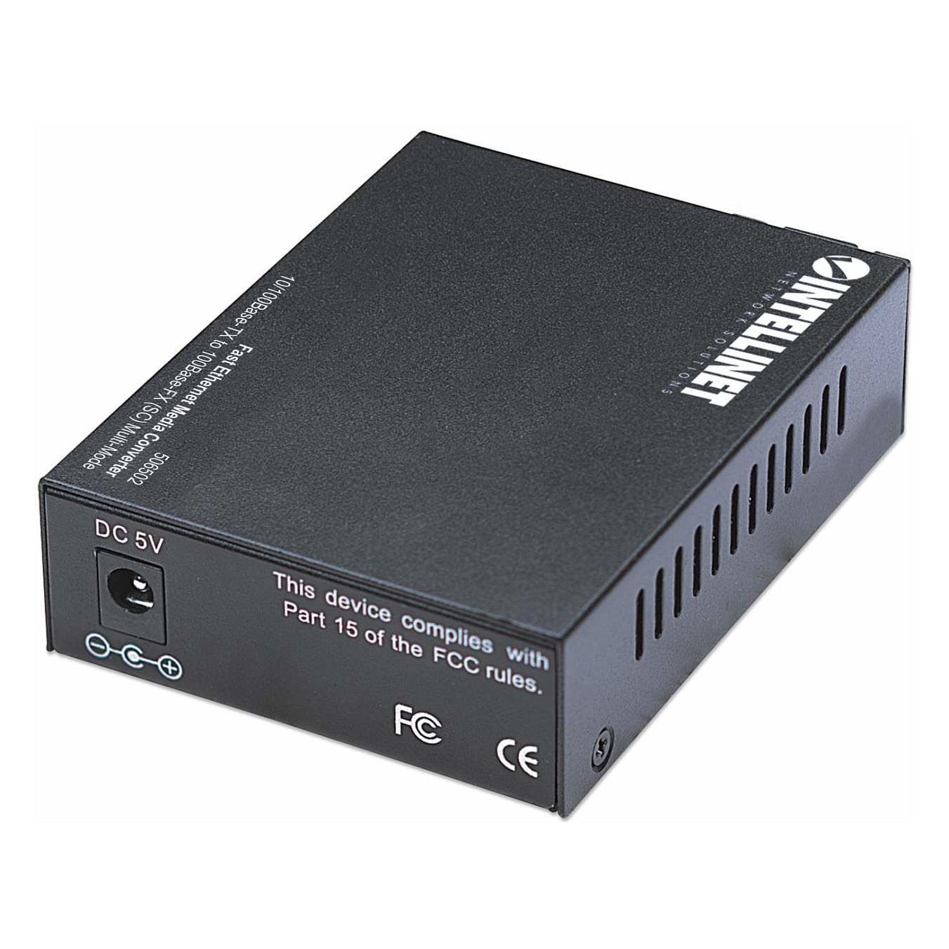 Konvertues i Mediave Intellinet 506502, Fast Ethernet 10/100Mbps në Fibër Optike 100Mbps SC Multimode, 2km - Zezë - 4