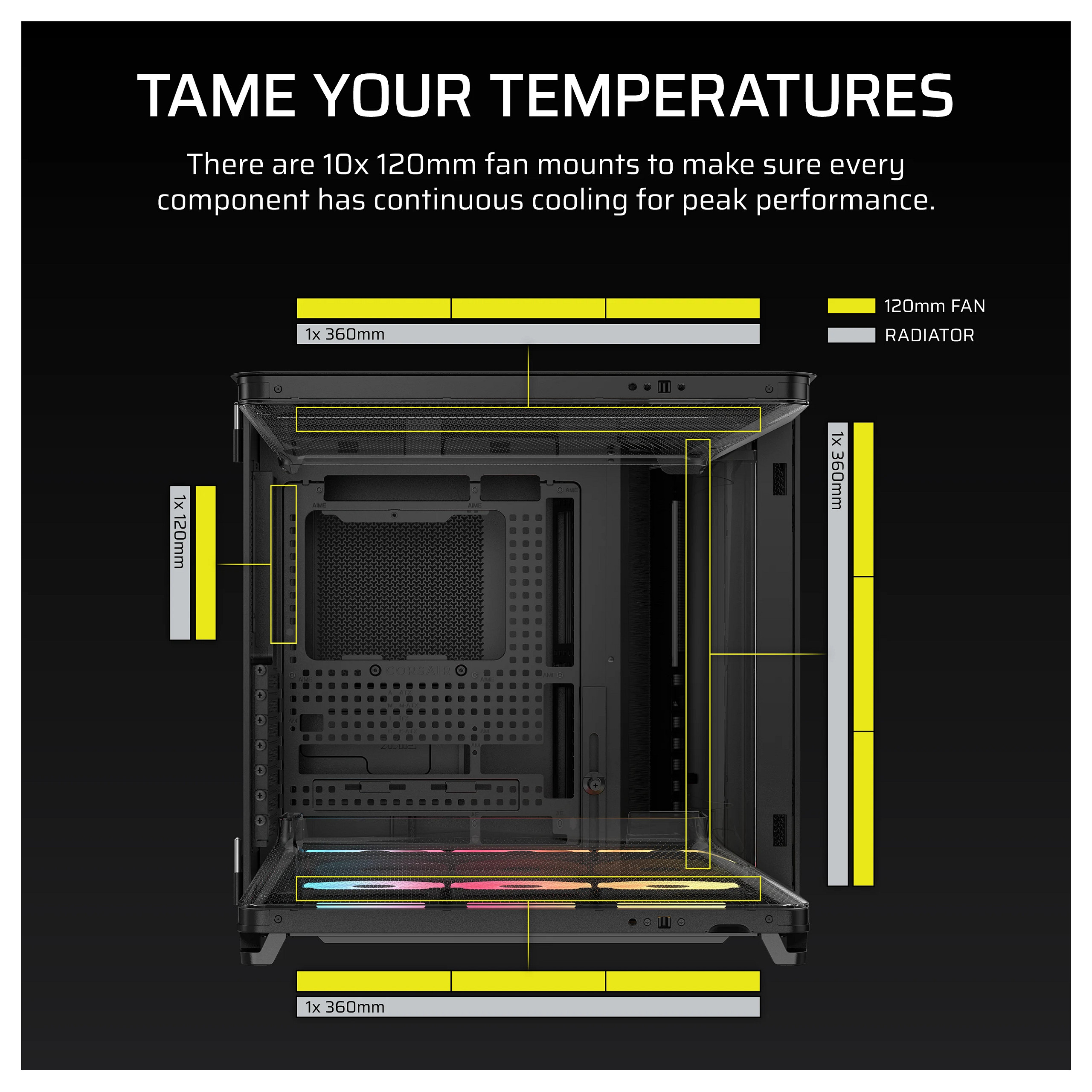 Kasë PC Corsair AIR 5400 LX-R RGB iCUE LINK / Midi Tower / E-ATX + ATX / 3x 120mm LX-R RGB Fan / Tempered Glass - Zezë - 10