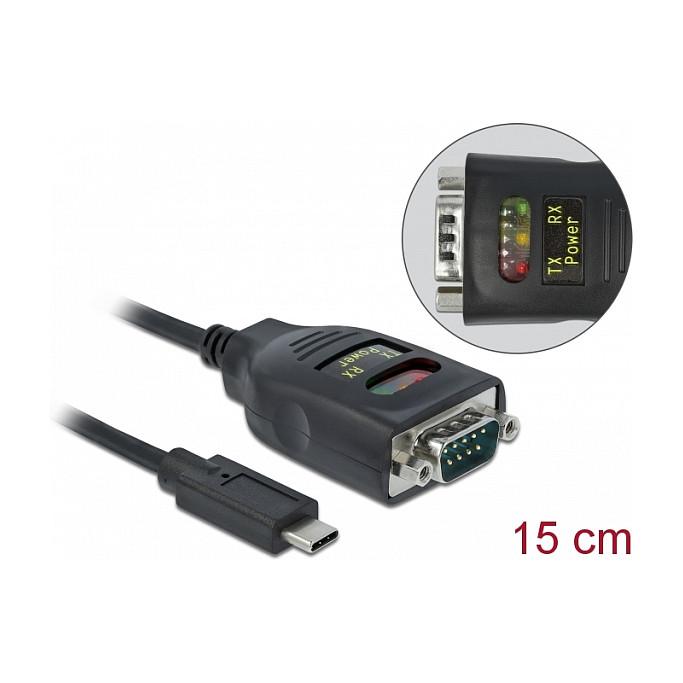 Kabllo USB DeLOCK 64038 / USB Type-C në Serial RS-232 / DB9 / FTDI / 460.8 Kbps / 15 cm - Zezë - 2