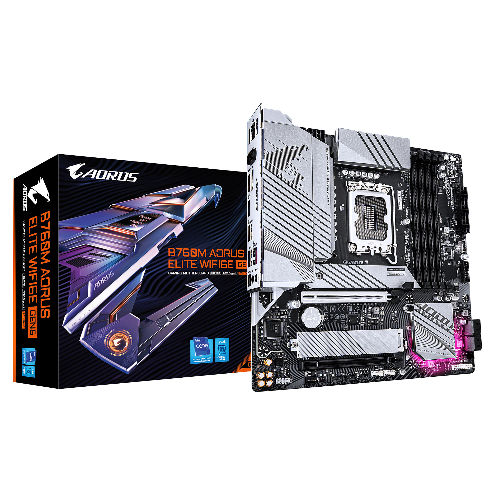 Pllakë Amë Intel Gigabyte B760M AORUS Elite WiFi6E Gen5 Motherboard (B760 / LGA1700 / mATX / DDR5 / WiFi6E / PCIe Gen5 / HDMI / DisplayPort) - 1
