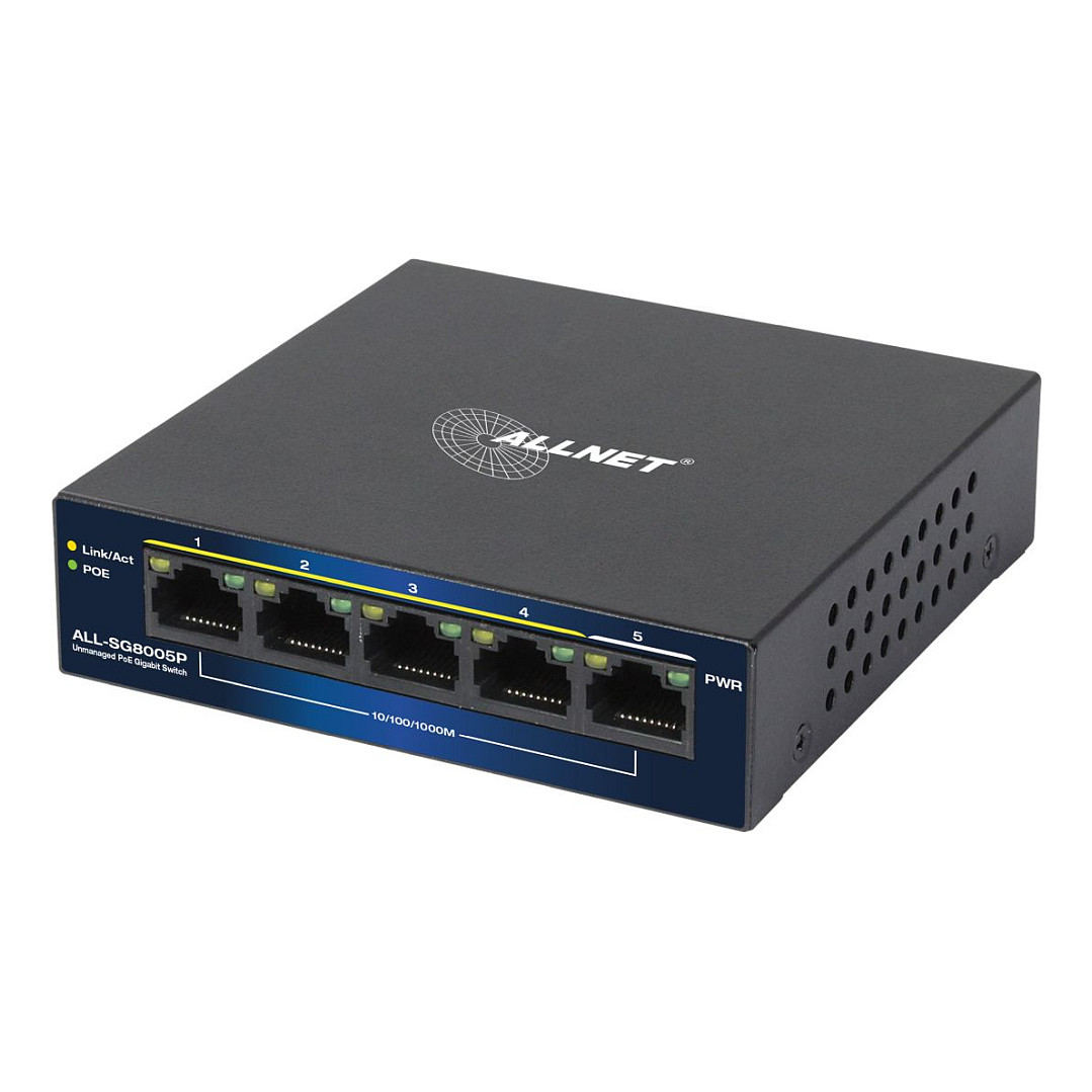 ALLNET ALL-SG8005P 5-Port Gigabit PoE+ Unmanaged Switch | 4x PoE | 69W Budget | Fanless - 2