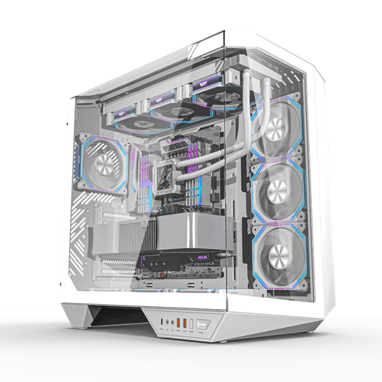 Kasë Darkflash DY470 / ATX Mid-Tower / Panoramic 3-Sided Glass / 4x120mm ARGB / USB Type-C – Bardhë