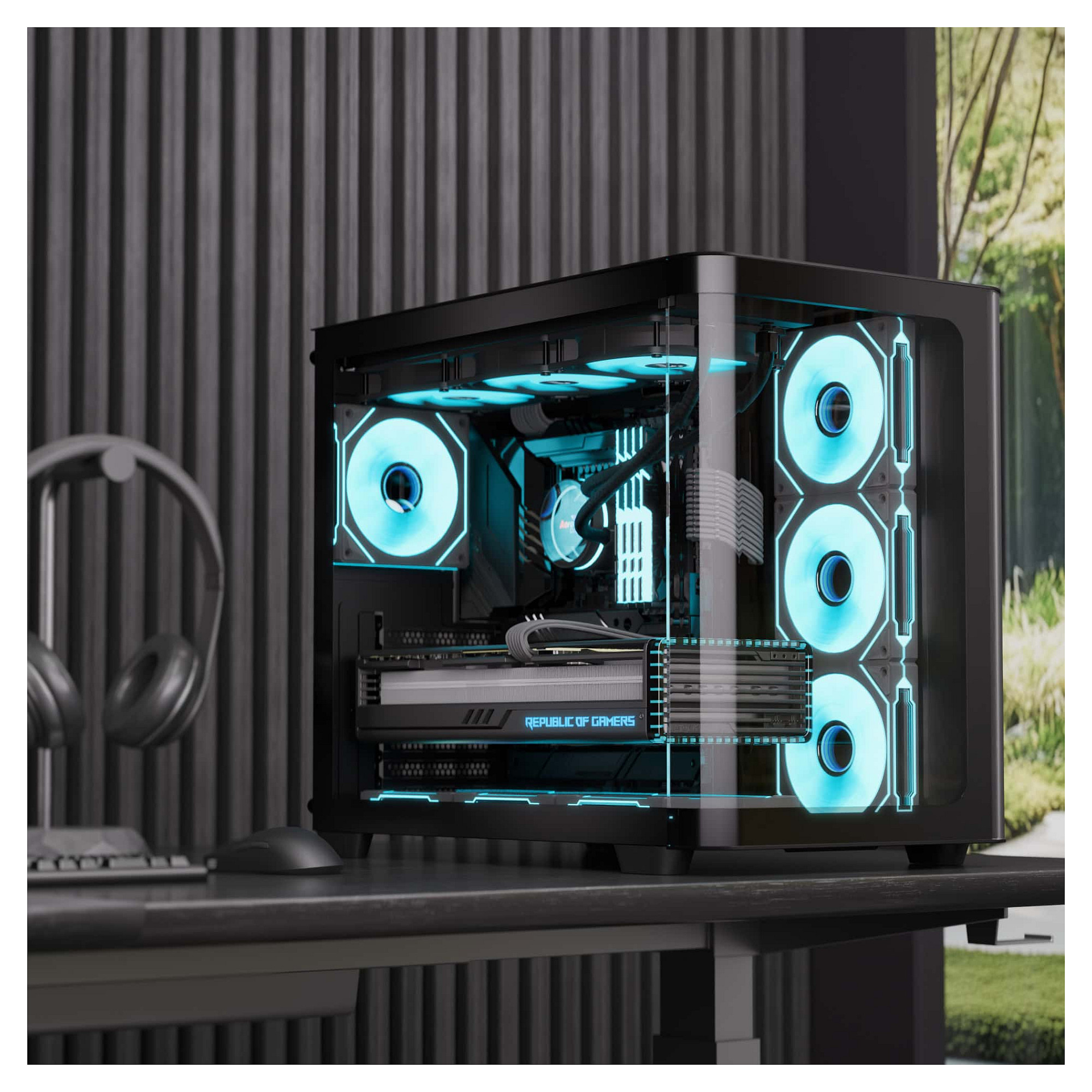 Kasë PC Aerocool P500C / Midi Tower / ATX / Micro-ATX / Mini-ITX / 3x 120mm Side ARGB Fan + 1x 120mm Rear ARGB Fan / Tempered Glass / 2.5"/3.5" HDD / PSU Side - Zezë - 5