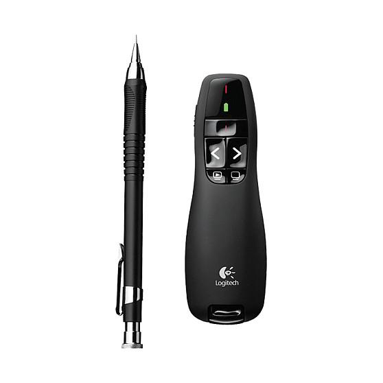 Telekomandë për prezantime Logitech Wireless Presenter R400 / 910-001358 / Laser i Kuq / 2.4GHz Wireless / Bateri AAA – Zezë