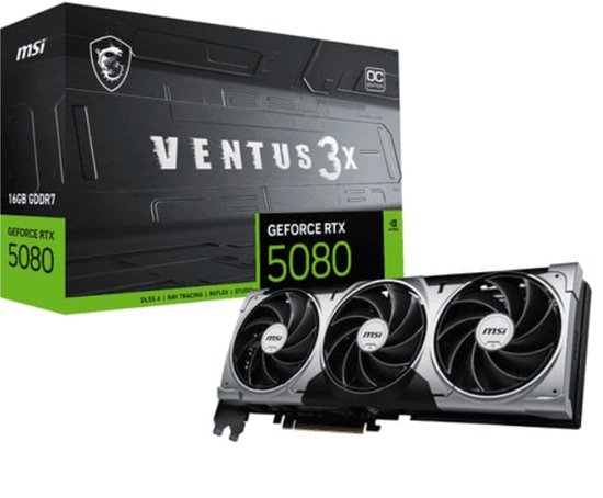 Kartelë Grafike MSI GeForce RTX 5080 Ventus 3X OC, 16GB GDDR7, 256-bit, 360W, 3x Ventilatorë, 3x DisplayPort 2.1b, 1x HDMI 2.1b - Zezë