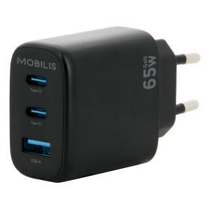 Adapter për Laptop Mobilis / USB-C / 65W / GaN / 2x USB-C + USB-A - Zezë - 1