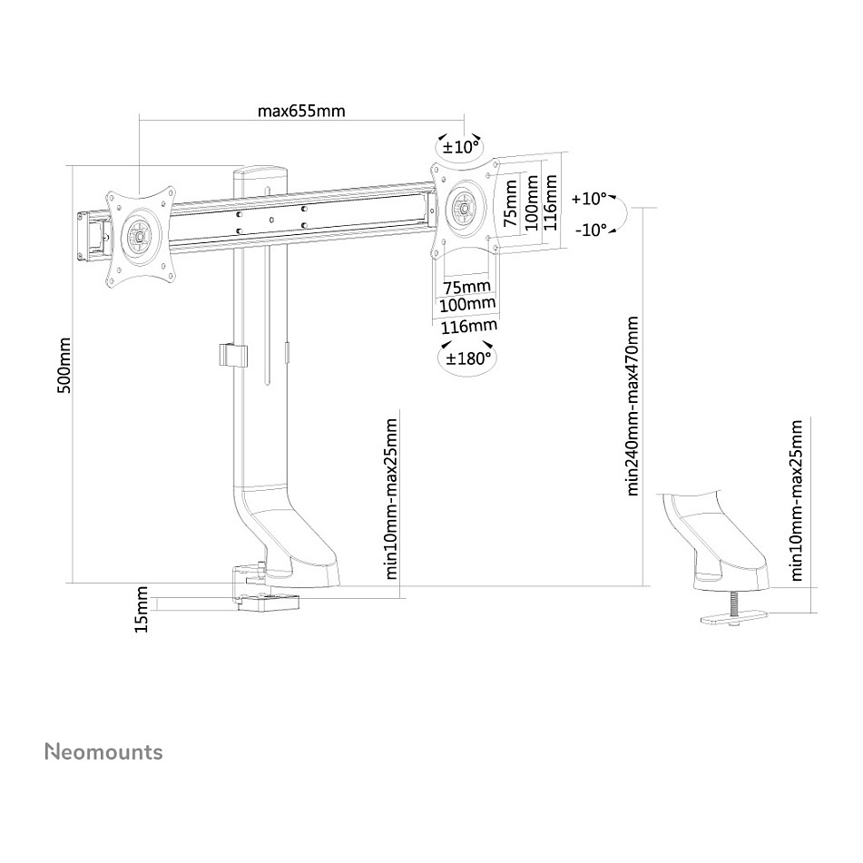 Mbajtëse për Monitor Neomounts FPMA-D860DBLACK Mbajtëse tavoline për dy ekrane të sheshtë deri në 27" (69 cm) 7KG - 17