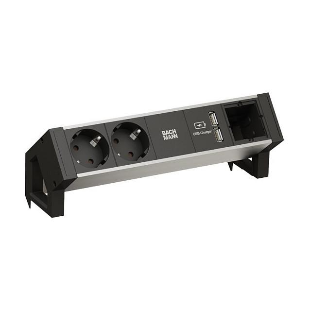 Prizë për Montim në Tavolinë Bachmann DESK 2 937.001, 2x Type F, USB-A, 0.2 m, GST18 - Alumin/Zezë