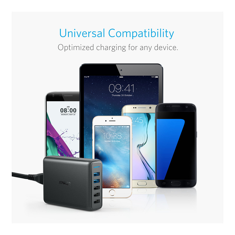 Adapter Anker PowerPort Speed 5 / 5x USB-A / Quick Charge 3.0 / 63W - Zezë - 5
