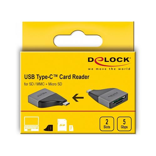 Lexues Kartelash DeLOCK 64117 , SD, MMC dhe MicroSD , USB-C Mashkull , USB 3.2 Gen 1 , 5Gbps , 51 × 35 × 10mm - Gri - 2