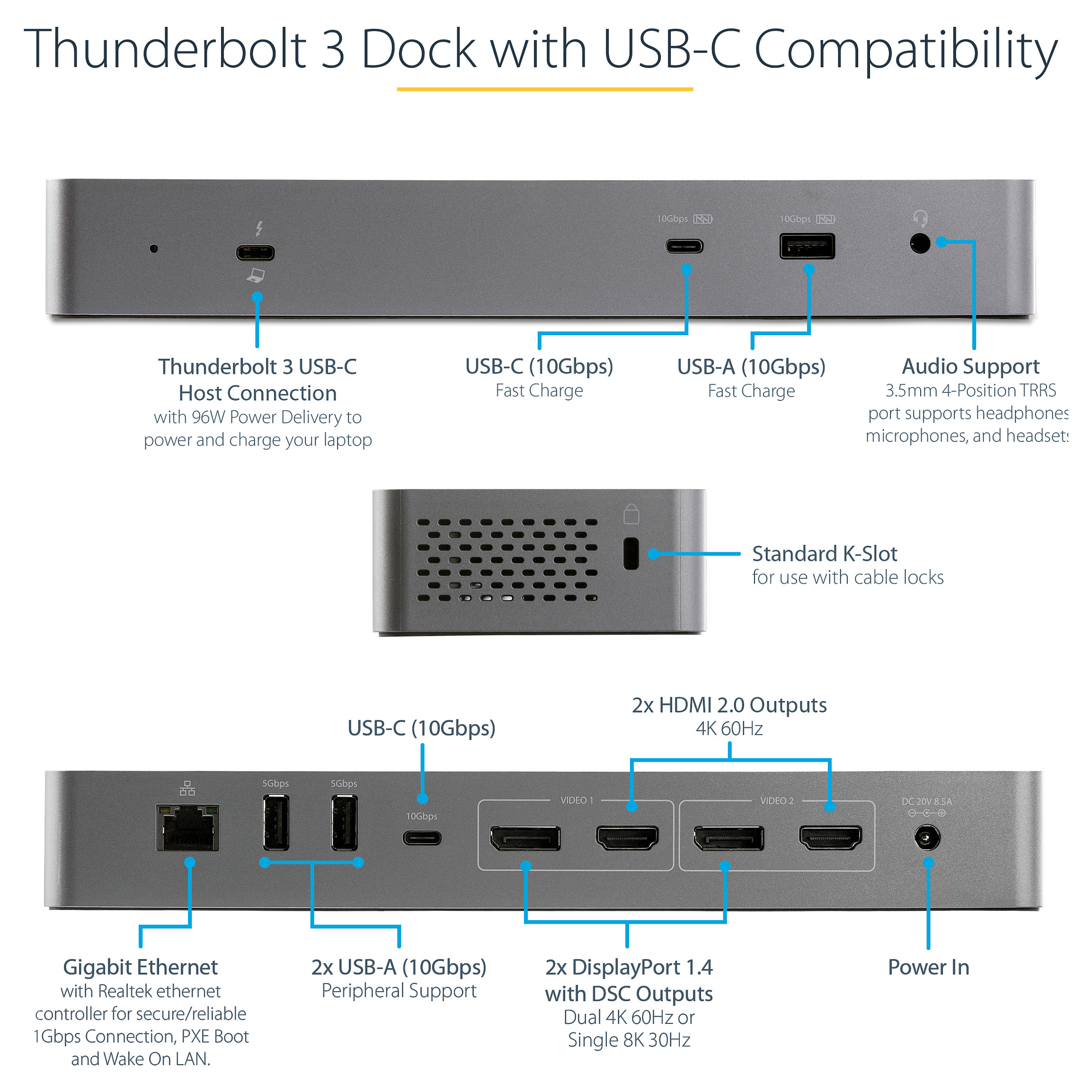 Docking Station StarTech Thunderbolt 3 / USB-C to Dual DisplayPort / HDMI - 8