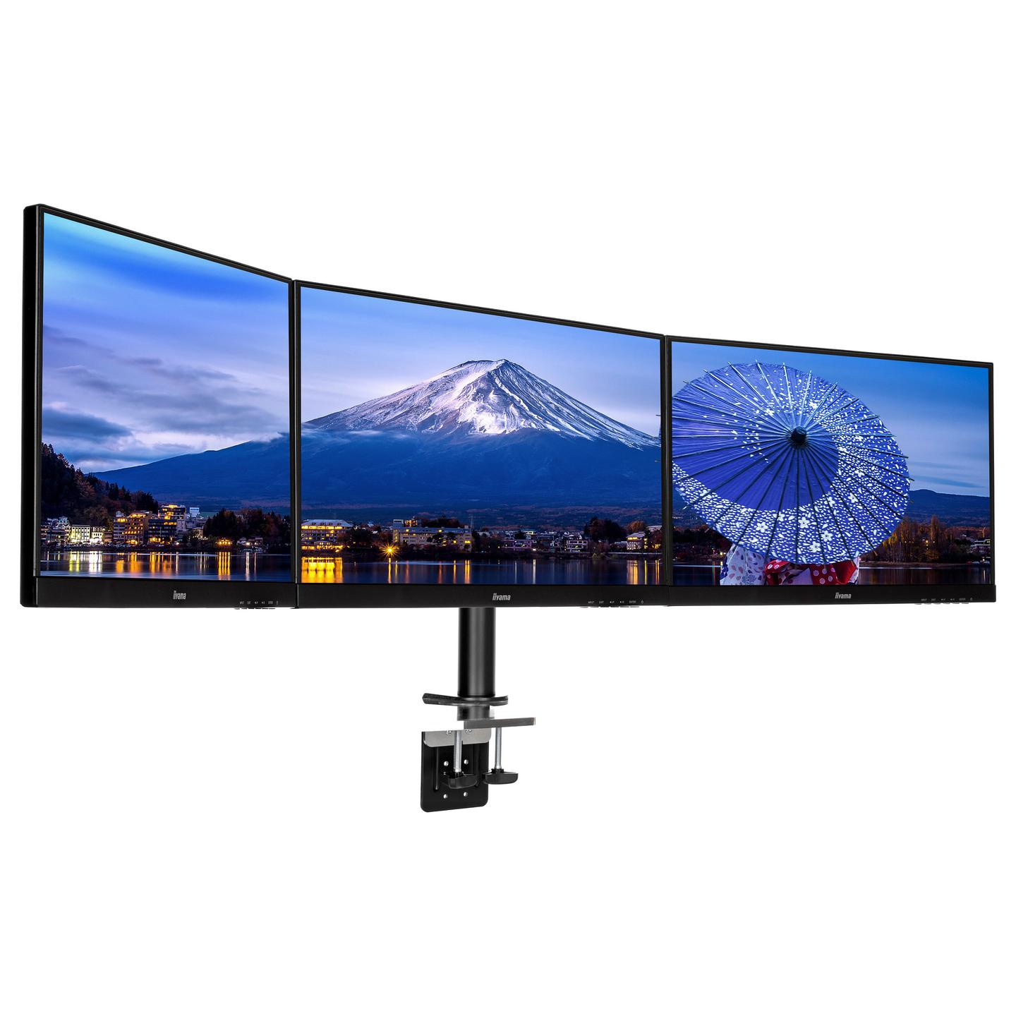 Mbajtëse për Monitor iiyama DS1003C-B1, 3 Monitorë, 10–27", 10kg për Monitor, VESA 75 × 75 / 100 × 100mm - Zezë