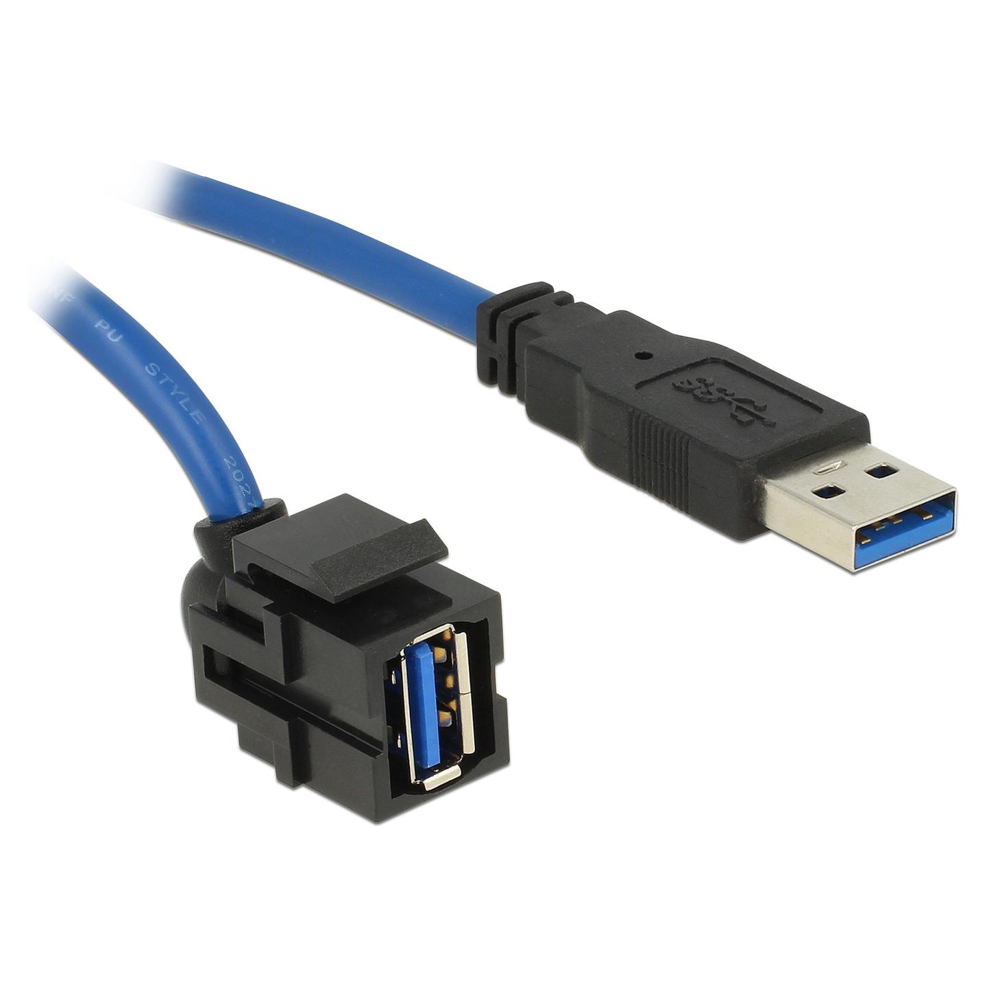 Modul Keystone USB DeLOCK 86011, USB 5 Gbps Type-A Femër në Type-A Mashkull, Kabllo 1.5 m, Konektor me Kënd 250° – Zezë