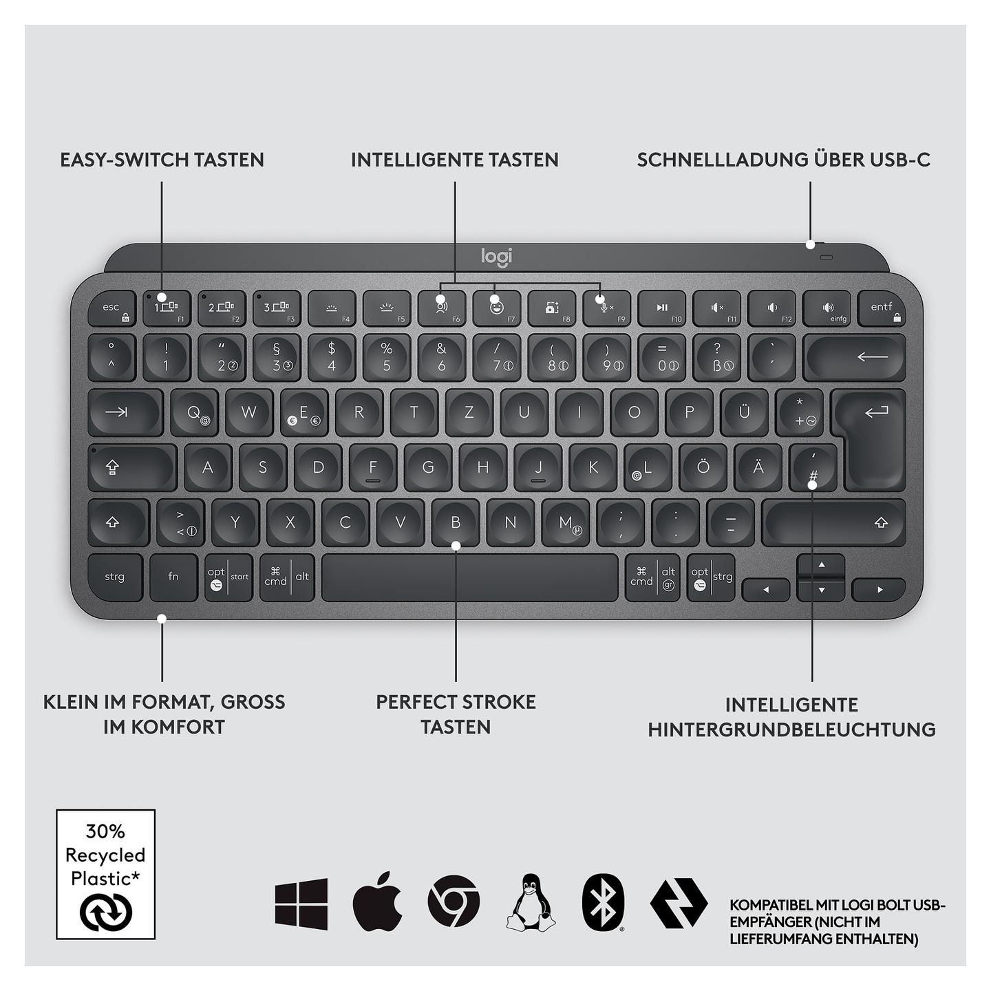 Tastierë pa kabllo Logitech MX Keys Mini / Bluetooth / QWERTZ DE / Backlit / Mini - Grafit - 17