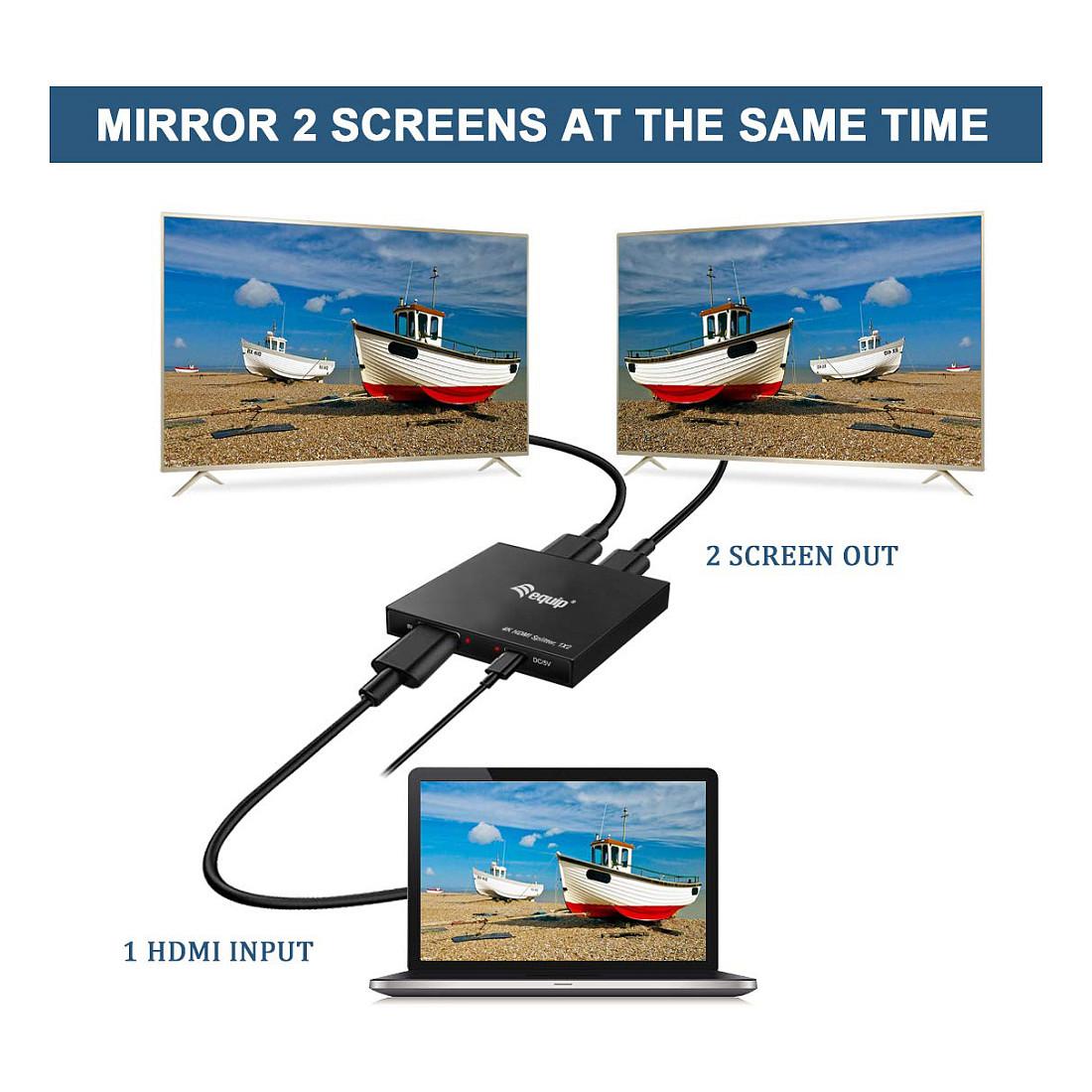 Splitter HDMI equip 332715, 1 hyrje HDMI në 2 dalje HDMI, HDMI 1.4, 4K, USB, Alumin - Zezë - 4