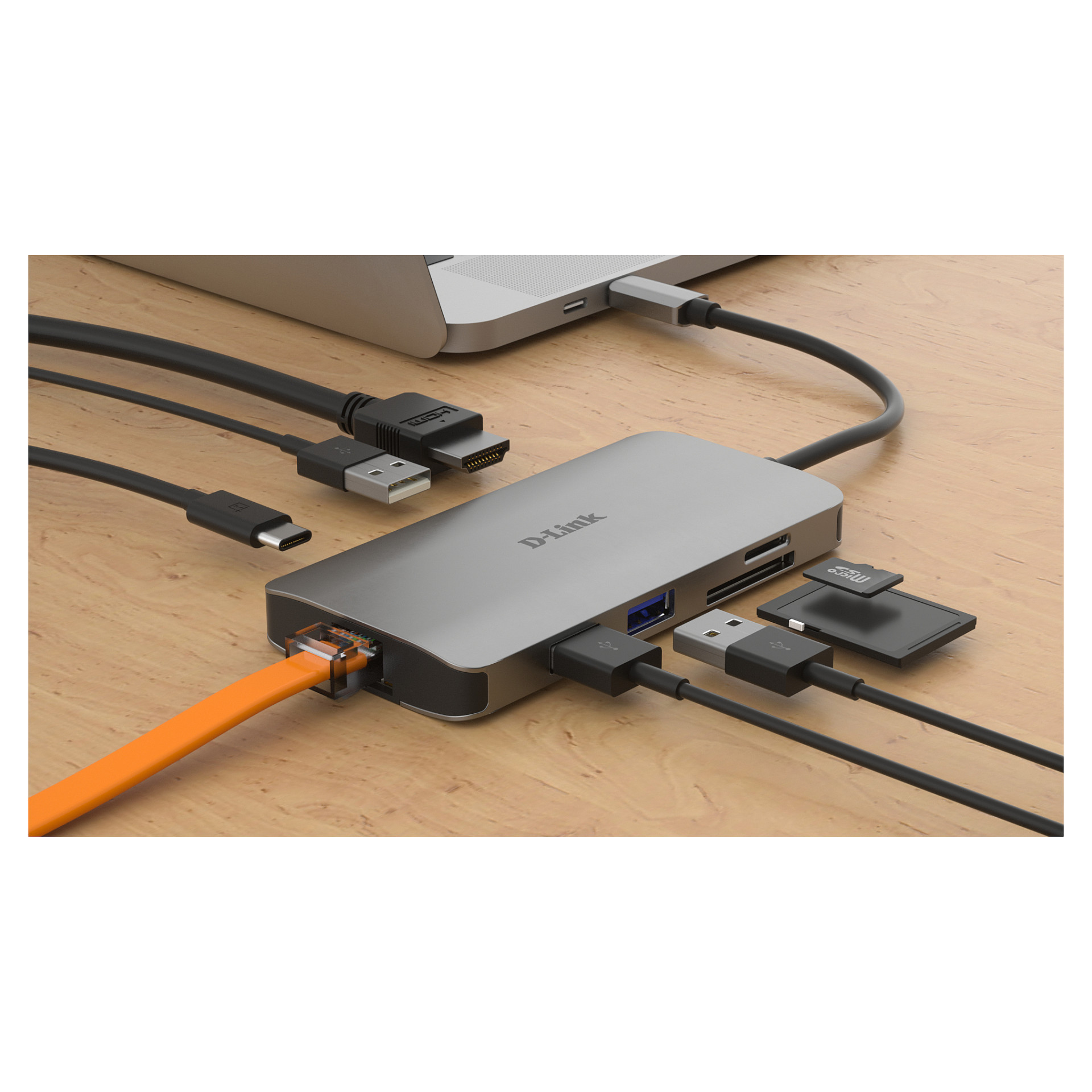 HUB D-Link DUB-M810 / USB C 8-Port Hub, HDMI 4K, USB, SD/microSD, LAN, passiv, Gri - 5