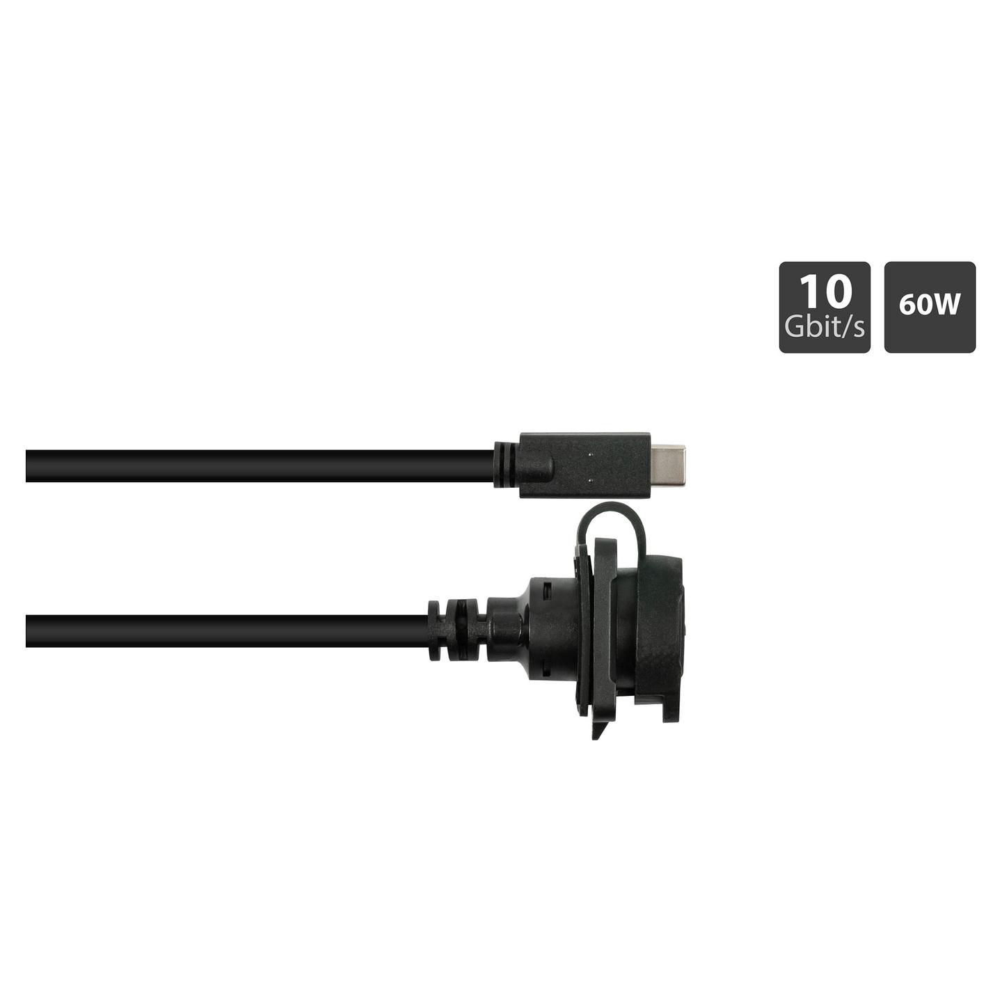 Kabllo USB ALCASA IC01-16U3102-005, USB-C mashkull në USB-C femër për montim, USB 3.2 Gen 2, 10 Gbit/s, 60 W, IP67, 0,5 m - Zezë - 2