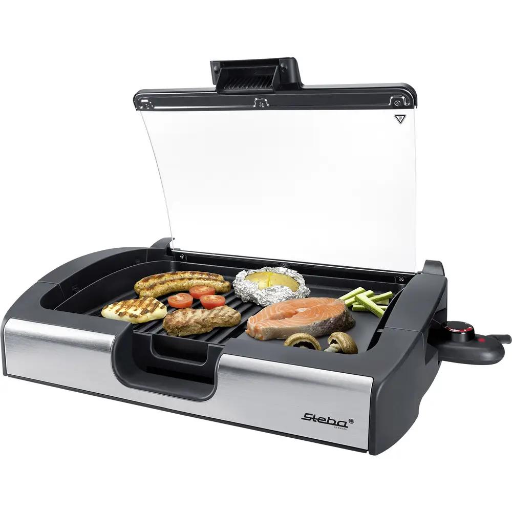 Grill Elektrik Steba VG 200, 2200W, 40 × 29cm, me Kapak Xhami, Temperaturë e Rregullueshme - Hiri/Zezë - 2
