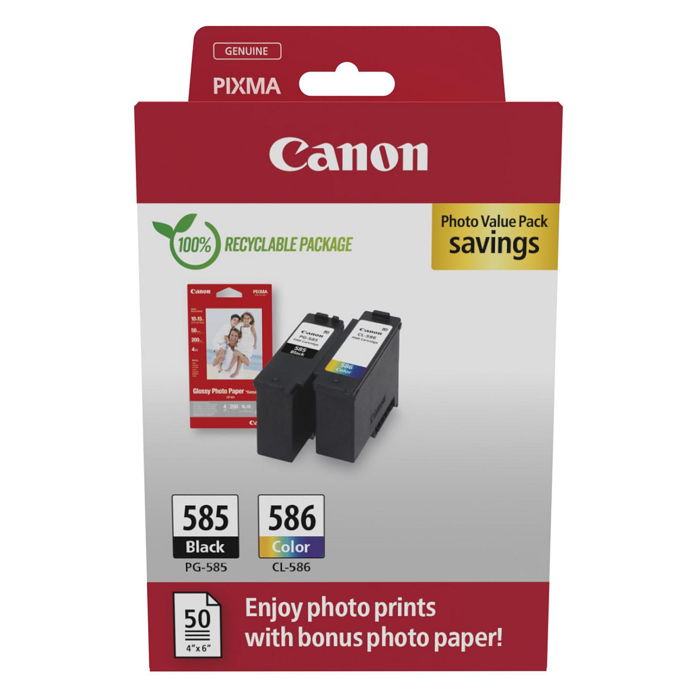 Set Ink Canon PG-585/CL-586 PVP 6205C004, 2 fishekë boje dhe 50 fletë letër fotografike