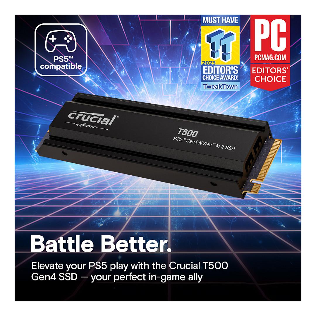 SSD e Brendshme Crucial T500 / 4TB / M.2 2280 / PCIe 4.0 x4 / NVMe 2.0 / 7000MB/s Read / 6900MB/s Write / Heatsink - Zezë - 6
