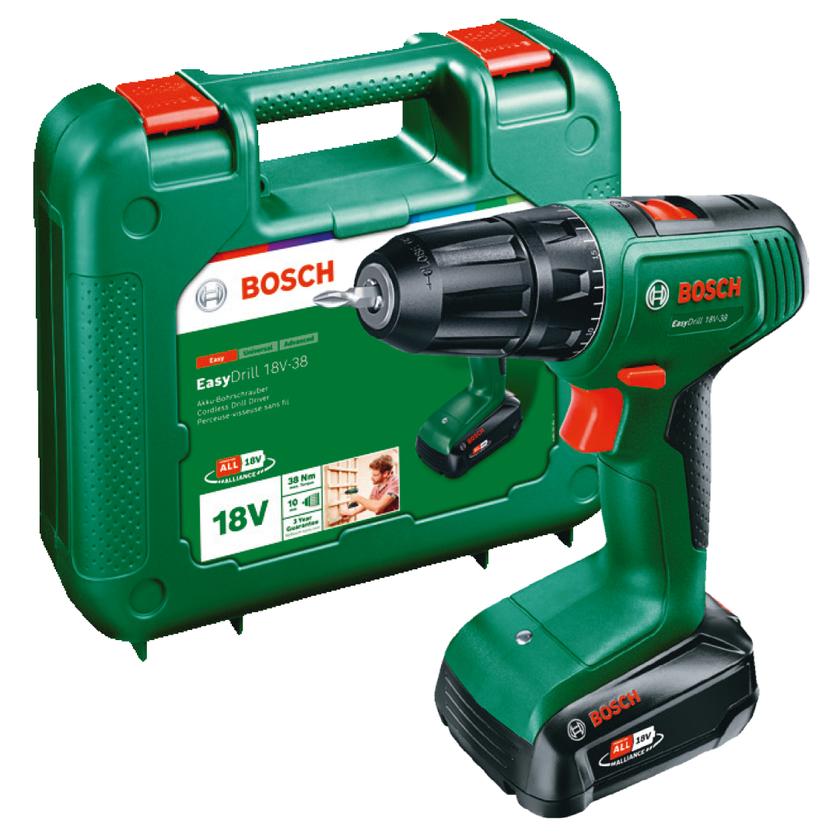 Shpuese me Bateri Bosch EasyDrill 18V-38, 18V, 38Nm, 10mm, 1 Bateri 2.5Ah, me Karikues dhe Valixhe - Gjelbër/Zezë - 2