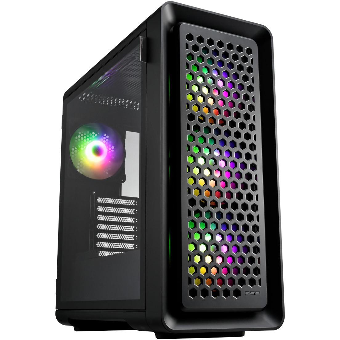 Kasë FSP CUT593P / ATX Mid-Tower / 3x140mm ARGB (Para) + 1x140mm ARGB (Prapa) / USB 3.0 + USB Type-C / 2 Panele Xhami të Temperuar – Zezë - 1