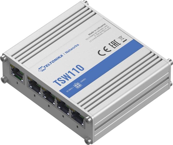 Switch Industrial Teltonika TSW110, 5x Gigabit Ethernet RJ45, 10/100/1000Mbps, Unmanaged, Kuti Alumini, IP30 - Hiri