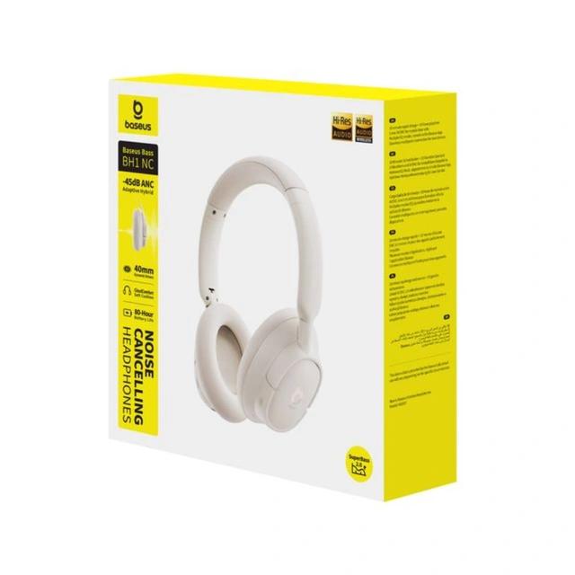 Kufje pa kabllo Baseus Bass BH1 NC / Over-Ear / Bluetooth / ANC / 40 mm / Multipoint – Bardhë - 3