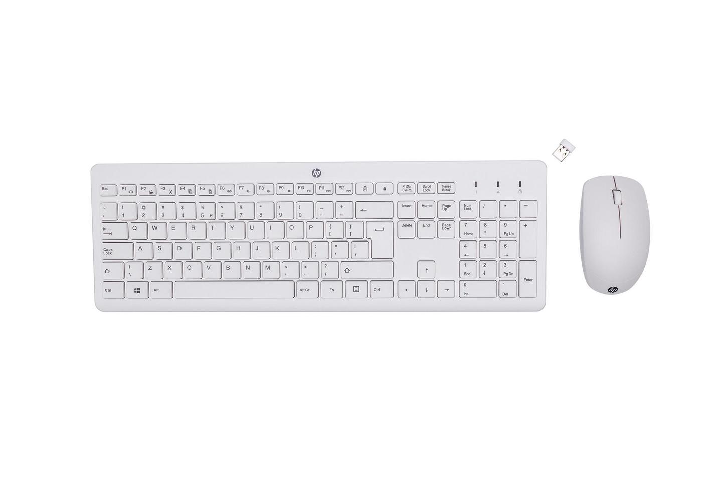Combo (Tastierë & Maus) HP 230 / 3L1F0AA#ABB / Wireless 2.4GHz / QWERTY US / 1600dpi / Full-Size – Bardhë