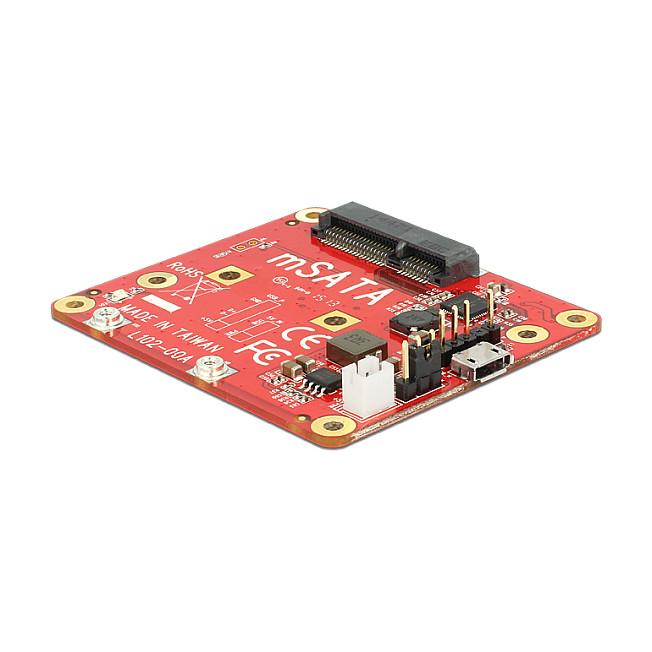 Konvertues DeLOCK 62648, USB 2.0 Micro-B femër dhe USB pin header në mSATA, 6 Gb/s - Zezë/Kuqe