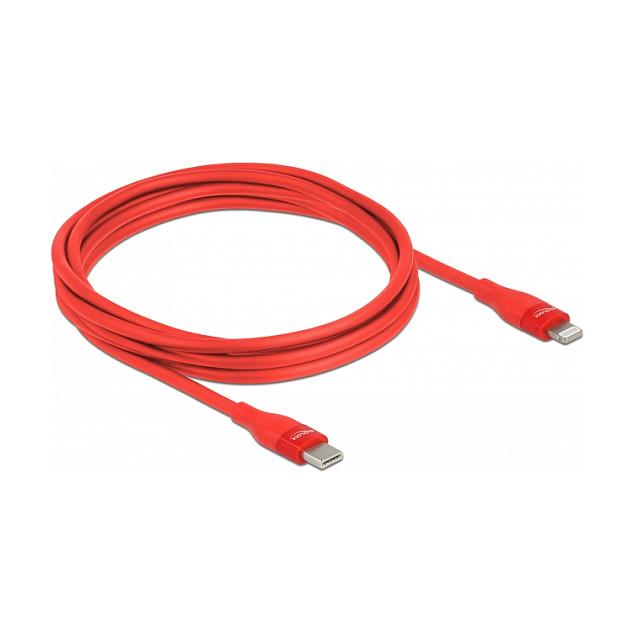 Kabllo USB DeLOCK 86635, USB-C në Lightning, 2m, USB 2.0, 480Mbps, MFi, 3A - Kuqe - 2