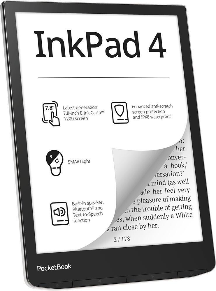 E-book PocketBook InkPad 4 EU / PB743G-U-WW / 7.8" / 32GB - Zezë/Argjendtë - 1