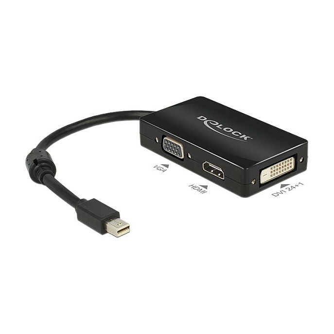 Adapter / Kabllo mini DisplayPort / DeLock DP → VGA + HDMI + DVI (24+1) / M - Zezë - 1