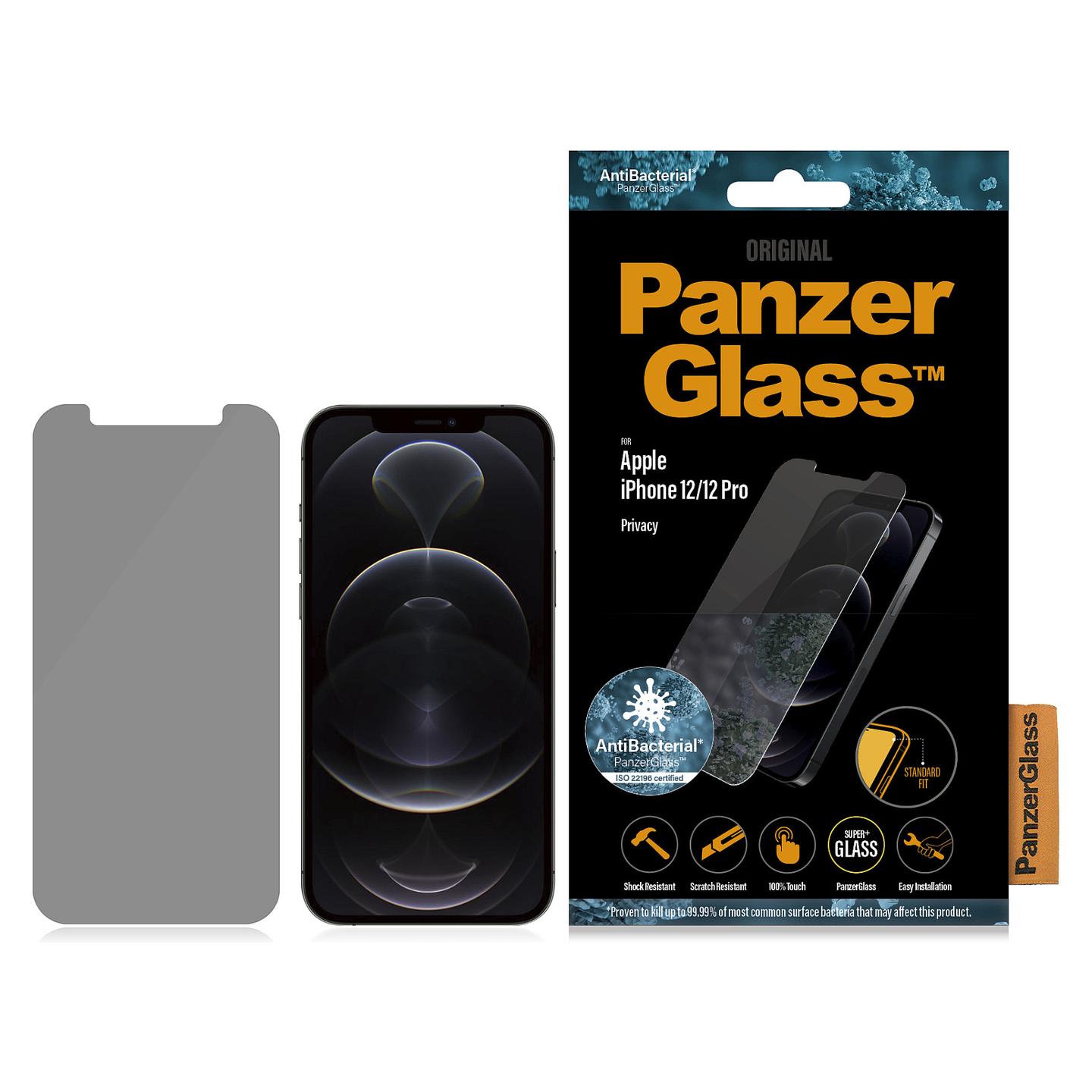 Mbrojtës të Ekranit PanzerGlass Privacy, iPhone 12 / 12 Pro, Standard Fit, Anti-Fingerprint, Antibakterial