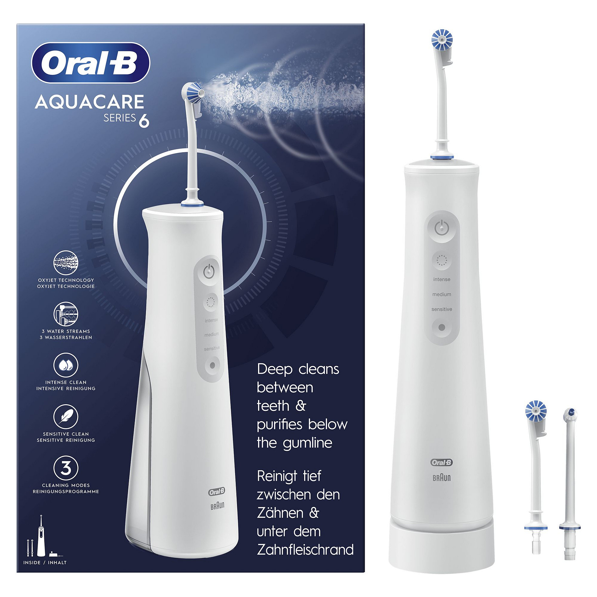 Pastrues oral me ujë Oral-B AquaCare 6 Pro-Expert / OxyJet / 6 Nivele / 2 Koka / Cordless – Bardhë