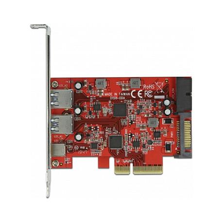 Kartë Zgjerimi Delock 90492, PCI Express 3.0 x4, 1x USB-C + 2x USB-A, 10Gbps, 1x USB 19-Pin i Brendshëm 5Gbps, ASM3142 + GL3590, Low Profile