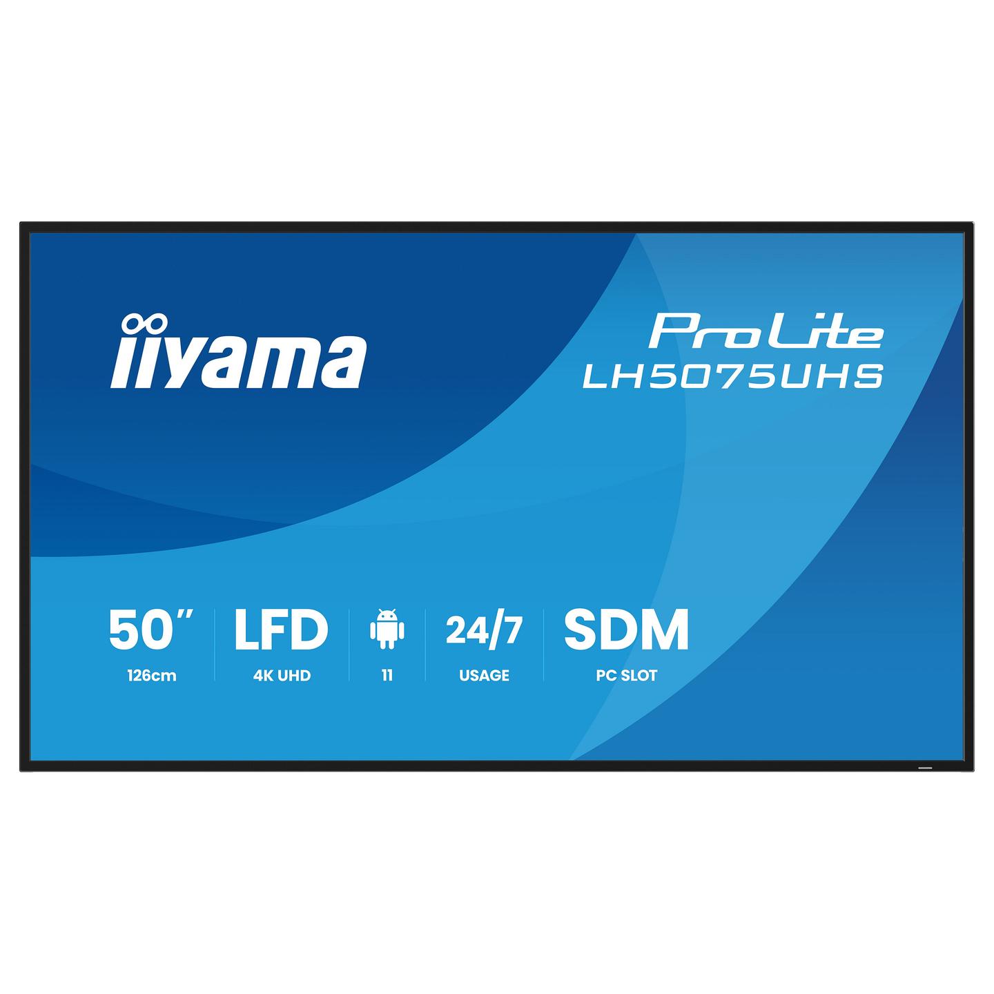 Digital Signage iiyama ProLite LH5075UHS-B2AG, 49.5", 4K UHD, VA, 4GB, 32GB, HDMI, DisplayPort, USB - Zezë - 2