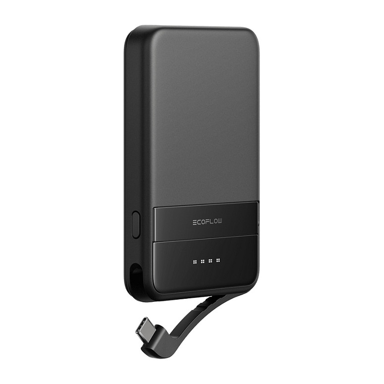 Powerbank EcoFlow RAPID / 5000mAh / 30W / Qi2 15W / Kabllo USB-C e integruar / Mbajtëse – Zezë