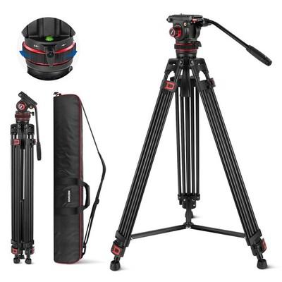 Tripod për Kamerë Neewer TP75, Fluid Head, 189cm, 10kg, 360°, Alumin - Zezë