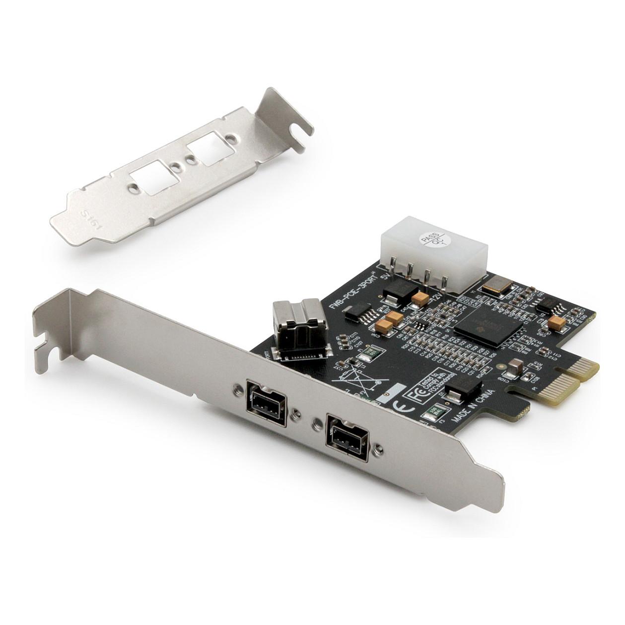 Kartë Zgjerimi DIGITUS DS-30203-2, PCI Express x1, 3x FireWire 800 9-Pin, 2x të jashtme + 1x të brendshme, 100/200/400/800Mbps, XIO2213B, Low Profile