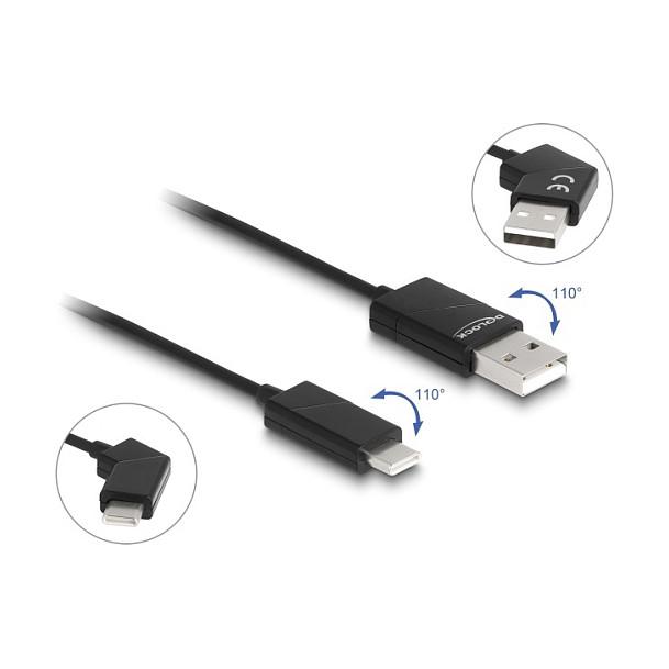 Kabllo USB DeLOCK 80769 / USB-A në USB-C / 1.2m / USB 2.0 / 60W / 3A / 480 Mbps / Konektorë rrotullues 110° - Zezë - 2