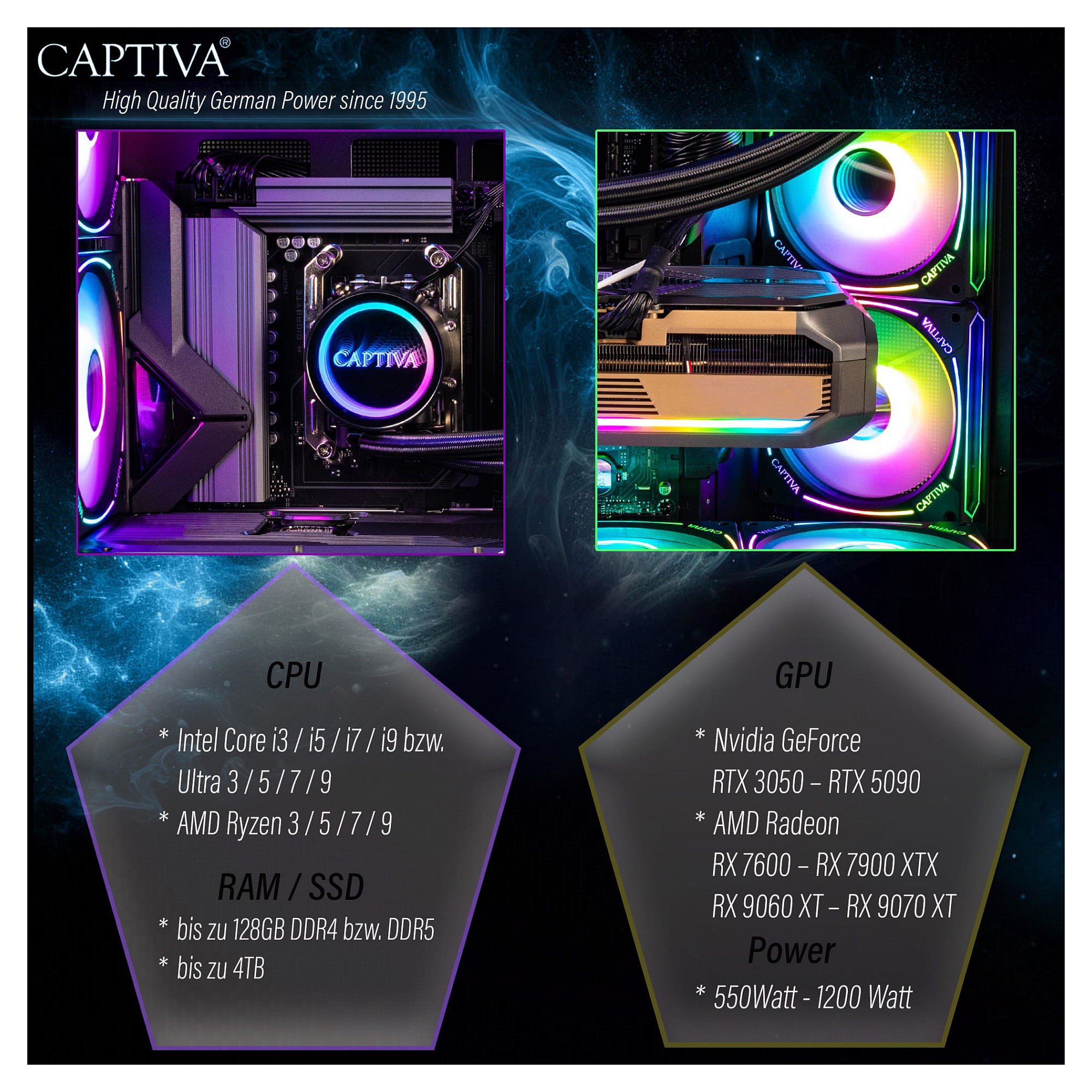 Kompjuter Gaming Captiva Highend Gaming I90-064 / Intel Core i9-14900KF / 64GB DDR5 / 2TB / RTX 5070 12GB - Zezë - 12