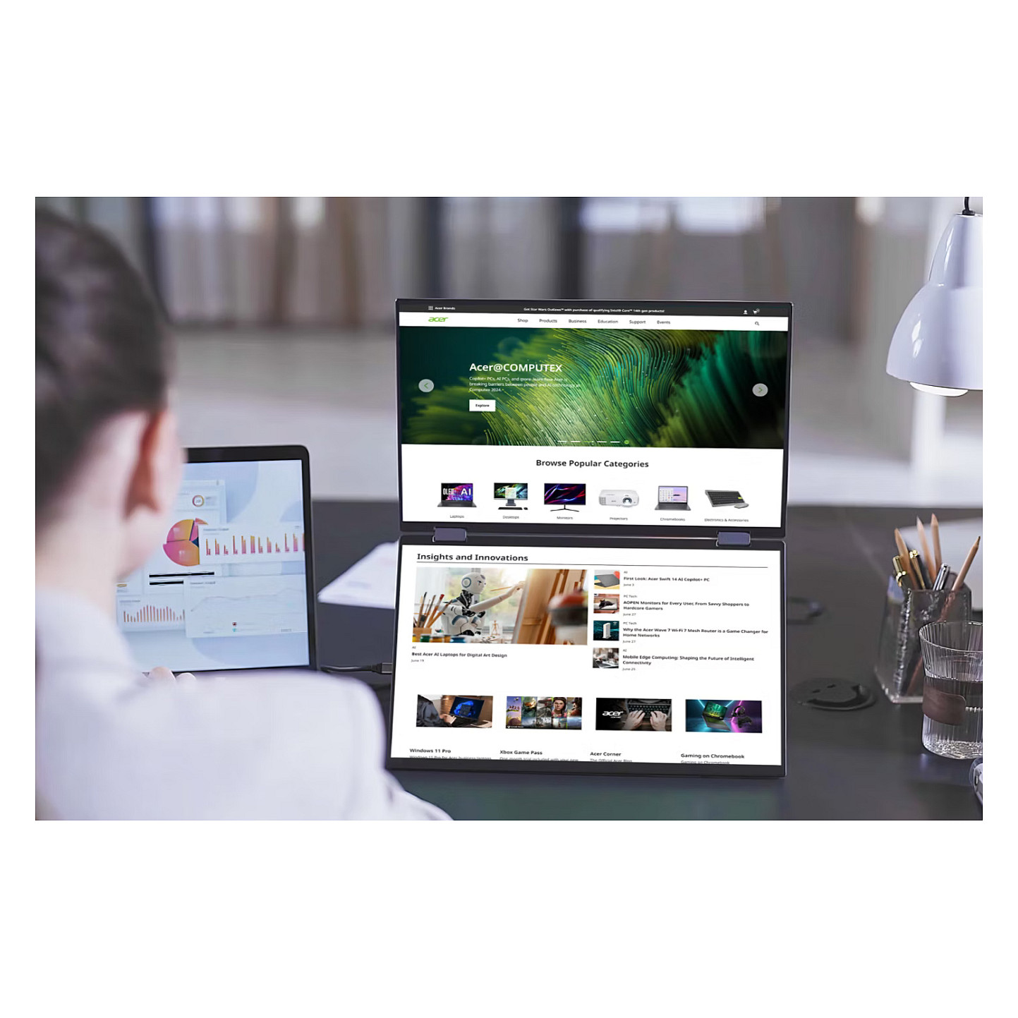 Monitor Acer PD193QEb / 18.5″ / Double FHD IPS LED / 100Hz / 4ms / HDMI + USB-C + USB - Zezë - 14