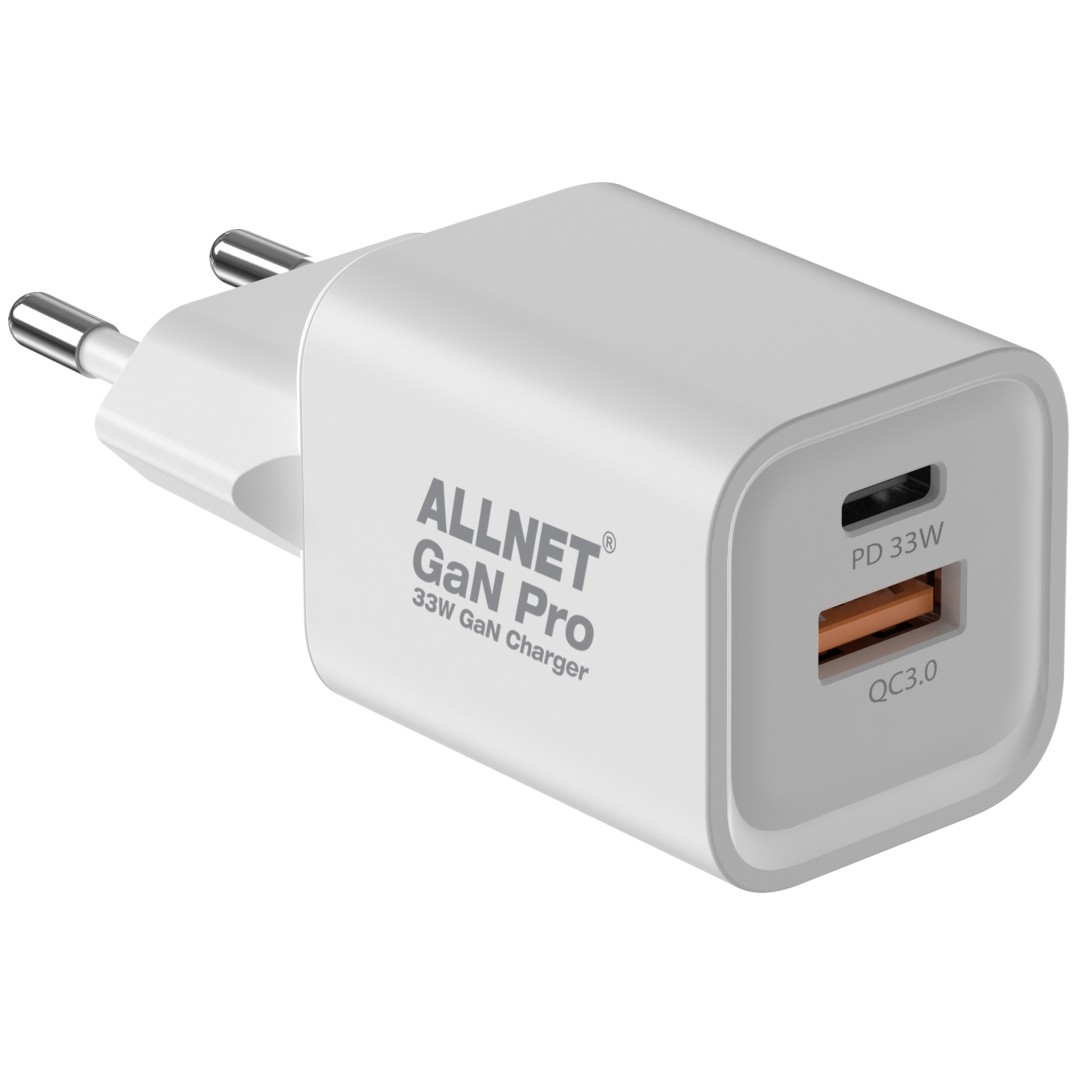 ALLNET 33W GaN Power Supply – USB-C PD + USB-A Quick Charge Charger EU Plug Fast Adapter - 2